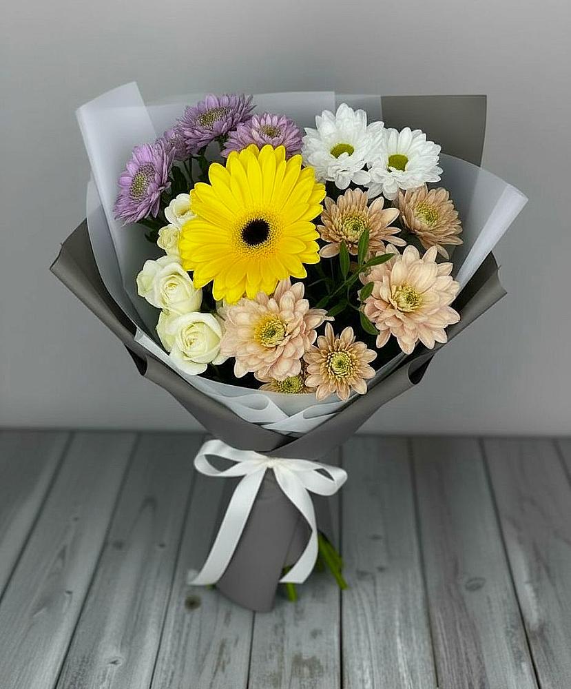 Букет цветов из: Розы, Герберы и Хризантемы в Заречье